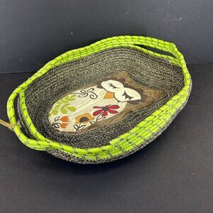 Owl Rope Basket Wall Hanging Decor Lime Green Brown Yellow Red Orange Boho